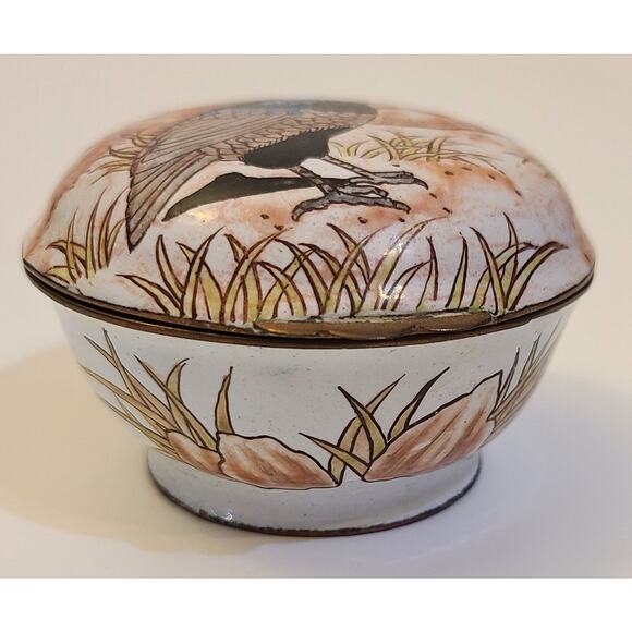 Chinemel Bill Yee Handpainted Porcelain Enamel on Copper Trinket Box Quail - Picture 6 of 8